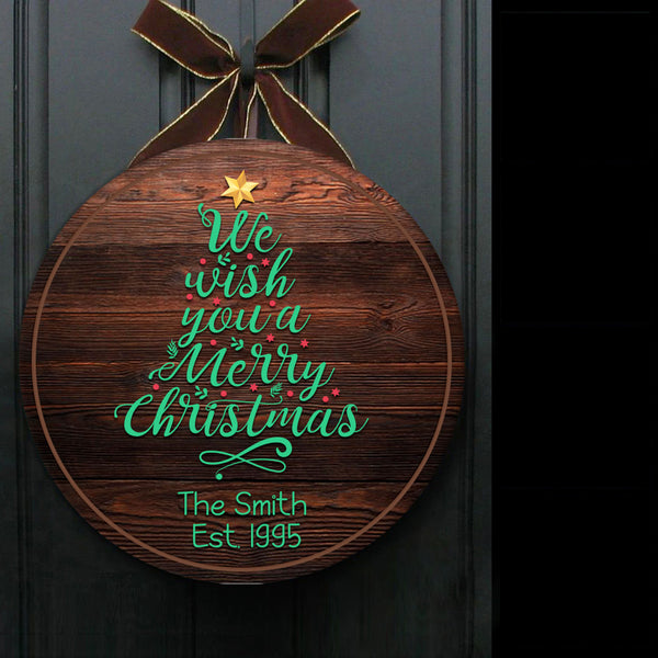 Personalized Christmas Wooden Door Hanger| We Wish You A Merry Christmas Door Hanger| Custom Family Name Door Hanger Christmas Theme Decoration| Xmas Sign Xmas Decoration for Home JDH36