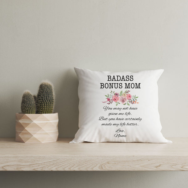 Custom Bonus Mom Pillow, Badass Stepmom Funny Mother's Day Gift for Bonus Mom, Step Mother Gift| NPL05