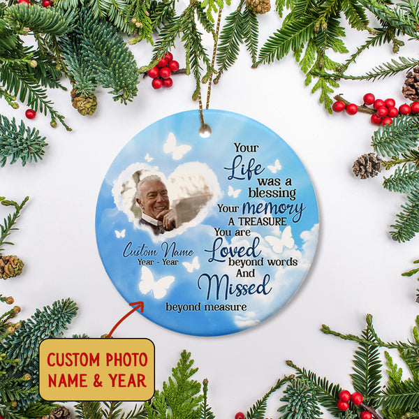 Custom Memorial Ornament - Remembering A Loved One, Christmas in Heaven, In Memory Home Decor for Loss of Father, Mother, Son, Brother| NOM34
