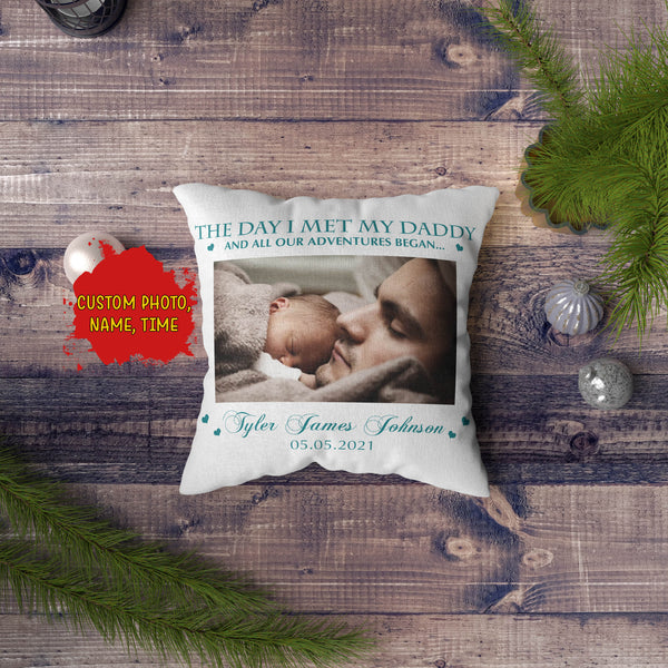 New Dad Personalized Pillow (Insert Included) Custom Photo Happy First Father's Day Gift 1-side Print| NPL101