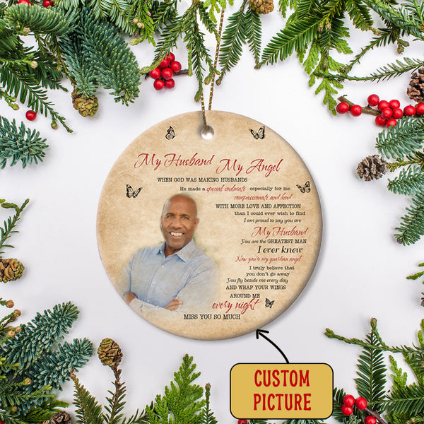 Husband Memorial Ornament - My Angel Husband, Christmas in Heaven, Husband Remembrance Home Decor, Memorial Gift for Loss of Husband| NOM178
