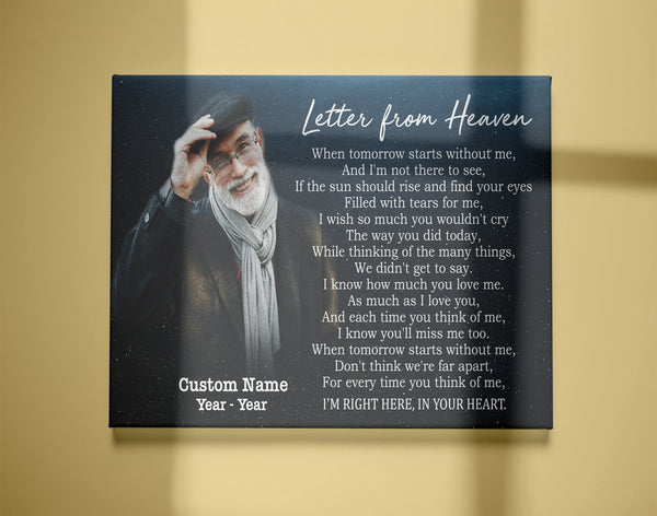 Personalized Memorial Canvas| A Letter from Heaven Personalized Memorial Gift for Loss of Loved One Sympathy Gift Remembrance Canvas to Tribute The Deceased, Celebration of Life| JC782
