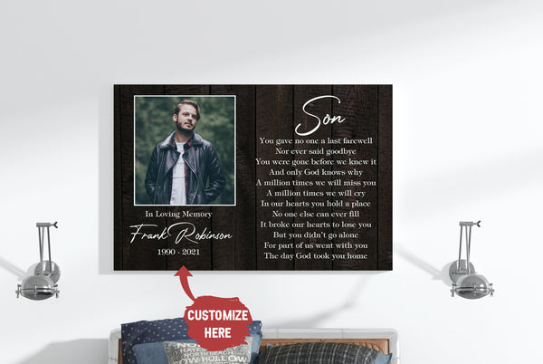 Son Remembrance - Personalized Memorial Canvas| In Memory of Son Memorial Canvas, Memorial Gift for Loss of Son, Sympathy Bereavement for Son in Heaven| N2341