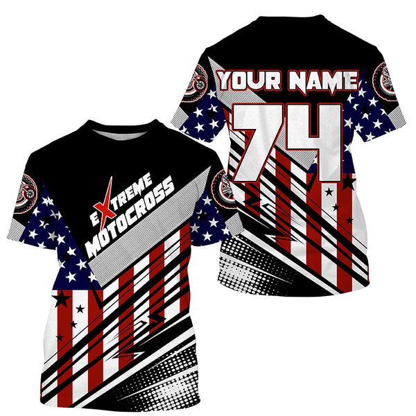 Extreme Motocross kid women men jersey UPF30+ USA flag dirt bike racing Patriotic motorcycle shirt  PDT250
