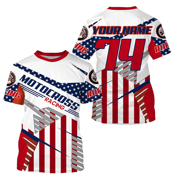 Custom American flag dirt bike jersey youth men women UPF30+ Patriotic Motocross shirt motorcycle PDT351