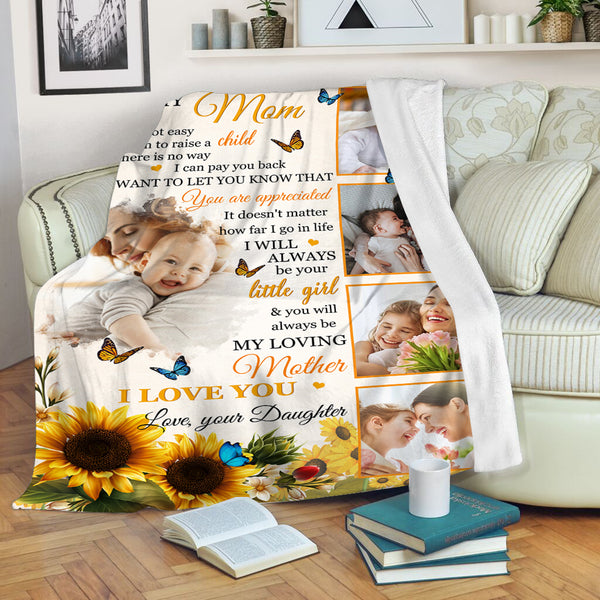 To My Mom Personalized Blanket Custom Photo Fleece Throw Sunflower Mother's Day Gift| N2535