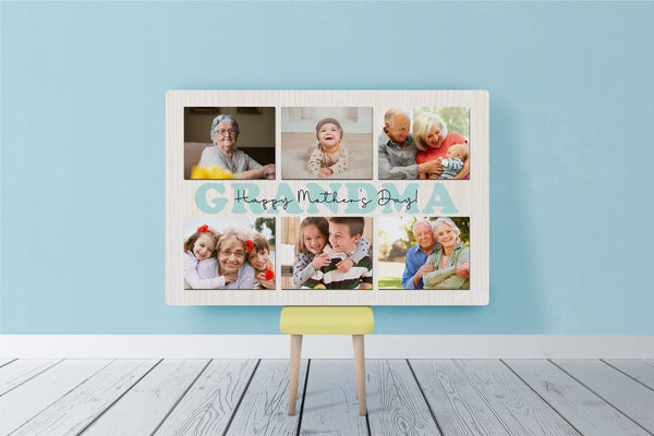 Grandma Happy Mothers Day Personalized Canvas Photo Collage, Mothers's Day Gift for Grandmother from Children, Birthday Christmas Keepsake| N2523