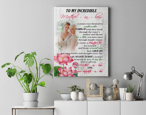 Customized To My Mother-In-Law Canvas| Mother-in-Law Lotus Wall Art, Perfect gift for Mother’s Day, Lotus Canvas for Mom in Law on Happy Mother’s Day, Mother-in-Law Gift| AP583