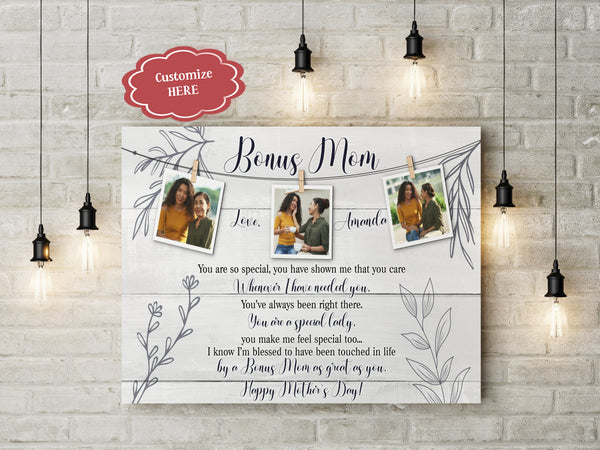 Bonus Mom Personalized Photo Collage, Step Mom Canvas, Mother's Day Gift for Bonus Mother, Step Mother| N2512