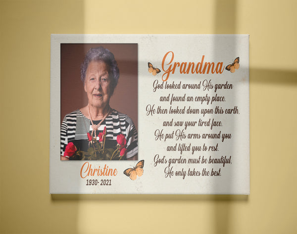 Grandma Remembrance - Personalized Memorial Canvas| Angel Grandma in Heaven, Memorial Gift for Loss of Grandmother, In Memory Sympathy Canvas, Bereavement Gift| N2338