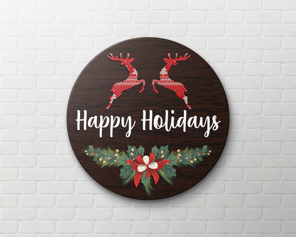 Christmas Wooden Door Hanger| Happy Holiday Reindeer Door Hanger| Xmas Sign Christmas Decoration for Front Door, Wall, Home| Christmas Sign Welcome Door Hanger| JDH16