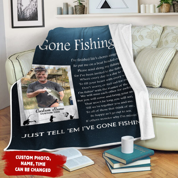 Fishing Memorial Blanket| Gone Fishing in Heaven Custom Fishing Memorial Gift for Loss of Fisherman| JB355