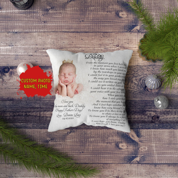 New Dad Personalized Pillow (Insert Included) Happy First Father's Day Gift Custom Photo 1-side Print| NPL156