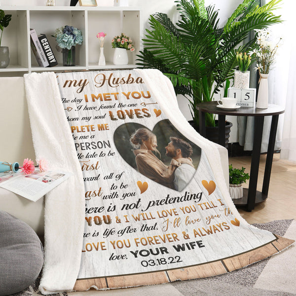 Custom Blanket To My Husband| The Day I  Met You| Anniversary Fleece Blanket for  Him| Loves Blanket Christmas Decoration|  I Love You More| Gifts for Him on  Valentine’s Day BP61 Myfihu
