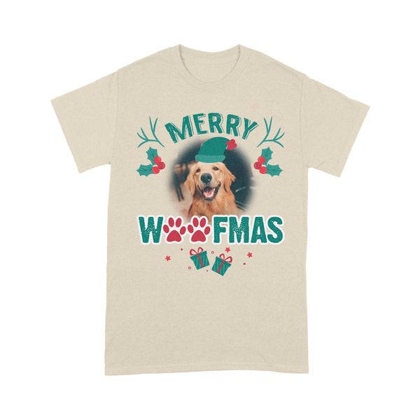 Merry Woofmas - Dog Lovers Custom Photo T-shirt, Cute Christmas Shirt for Dog Mom, Dog Dad| NTS223