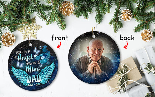 Dad Remembrance - Personalized Memorial Ornament, I Used to His Angel, Christmas in Heaven, In Memory Home Decor for Loss of Father| NOM39