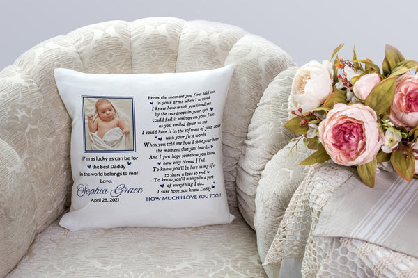 New Dad Personalized Pillow (Insert Included) Custom Baby Photo First Father's Day Gift 1-side Print| NPL97