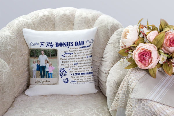 Bonus Dad Personalized Pillow (Insert Included) Father's Day Gift Custom Pillow Stepdad 1-side Print| NPL130