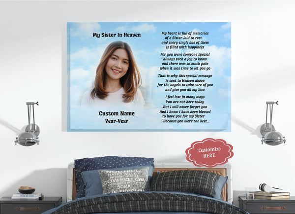 Sister Remembrance - Personalized Memorial Canvas| Sister in Heaven Memorial Canvas, Memorial Gift for Loss of Sister, Sympathy Bereavement, In Memory of Sister| N2340