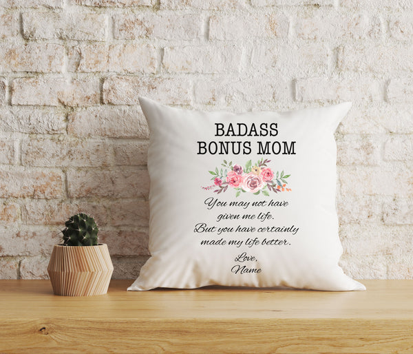 Custom Bonus Mom Pillow, Badass Stepmom Funny Mother's Day Gift for Bonus Mom, Step Mother Gift| NPL05