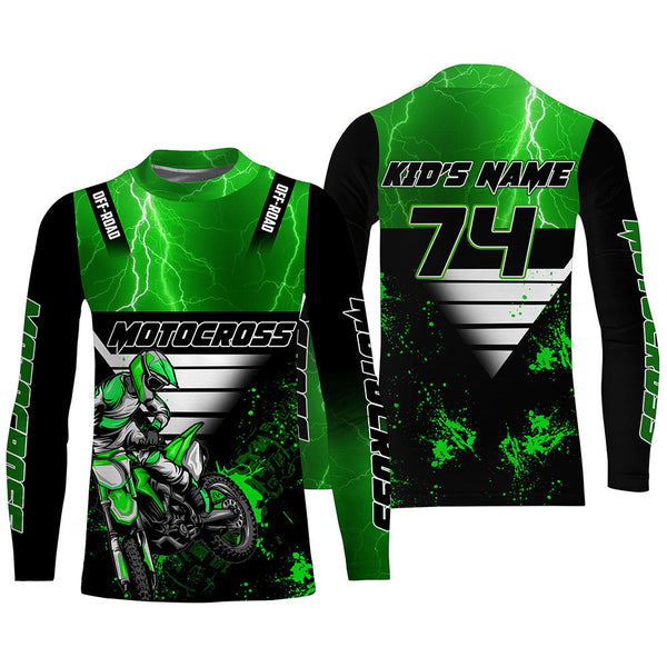 Custom Dirt Bike Jersey Kid Adult UPF30+ Green Motocross Off-Road Shirt MX Racing PDT457
