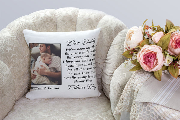 Happy First Fathers Day Personalized Pillow (Insert Included) Custom Gift for New Dad 1-side Print| NPL127