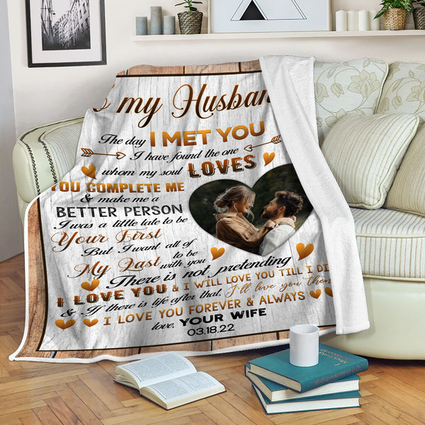 Custom Blanket To My Husband| The Day I  Met You| Anniversary Fleece Blanket for  Him| Loves Blanket Christmas Decoration|  I Love You More| Gifts for Him on  Valentine’s Day BP61 Myfihu