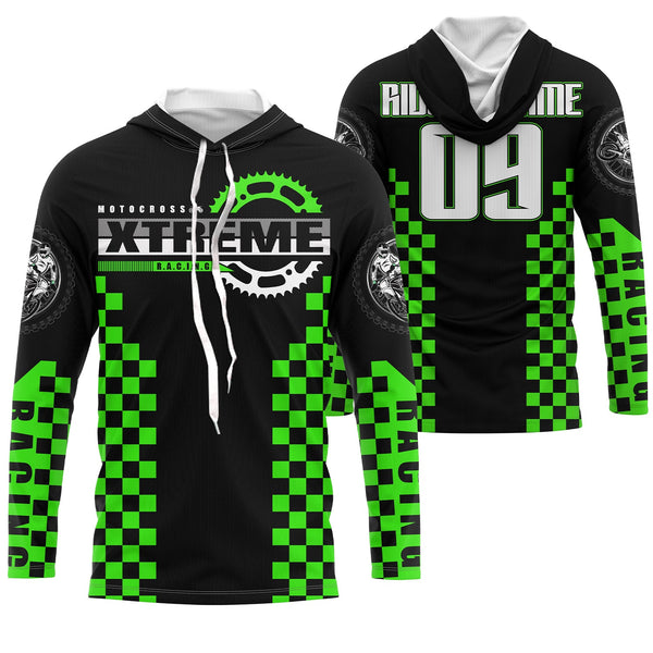 Green Motocross jersey custom kid men women UPF30+ dirt bike riding extreme MX shirt motorcycle PDT96