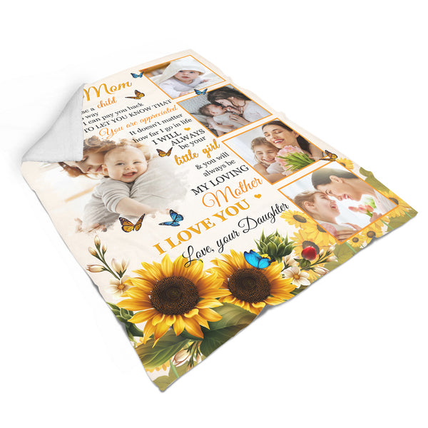 To My Mom Personalized Blanket Custom Photo Fleece Throw Sunflower Mother's Day Gift| N2535