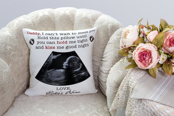 First Fathers Day Personalized Pillow (Insert Included) Custom Sonogram Gift for Dad to Be 1-side Print NPL122