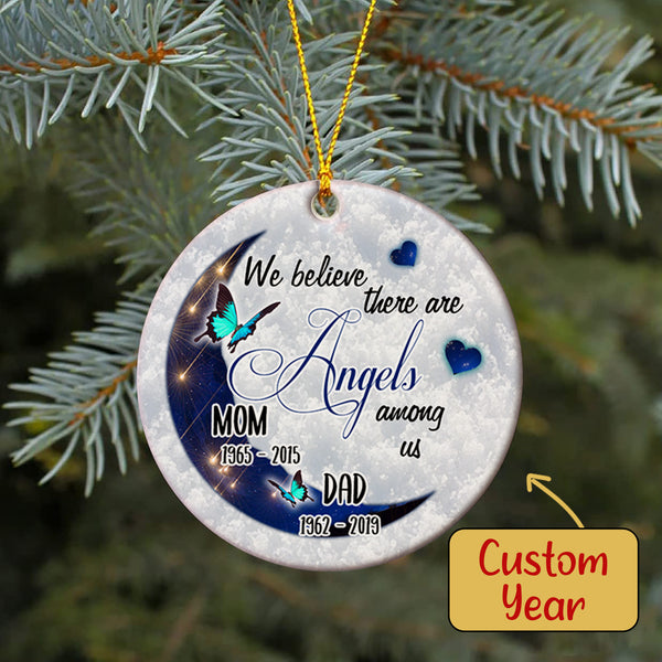 Personalized Memorial Ornament - Angels Among Us, Christmas in Heaven, Remembrance Home Decor, Memorial Gift for Remembering Mom and Dad| NOM67