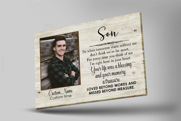 Son Remembrance Canvas | Missed Beyond Measure - In Loving Memory of Beloved Son Memorial Canvas Sympathy Gift for Loss of Son in Heaven Memorial Wall Art | T1130