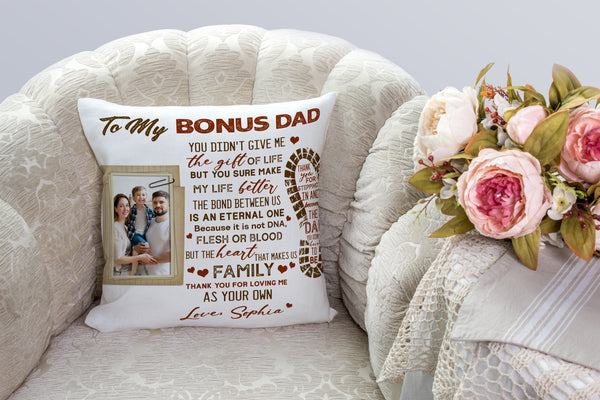 Bonus Dad Personalized Pillow (Insert Included) Fathers Day Gift Custom Pillow for Stepdad 1-side Print NPL129