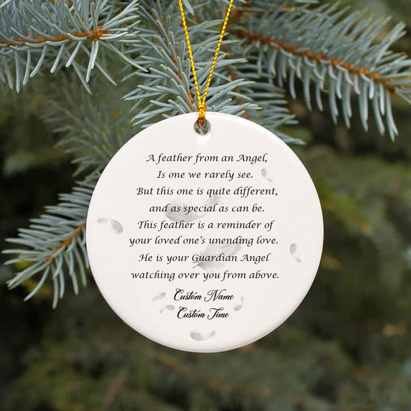 Christmas Memorial Ornament - A Feather from A Guardian Angel Custom Name Ornament Memorial Gift Sympathy Gift Remembrance Ornament For Deceased Father, Mother, Son, Brother, Loved One - JOR27