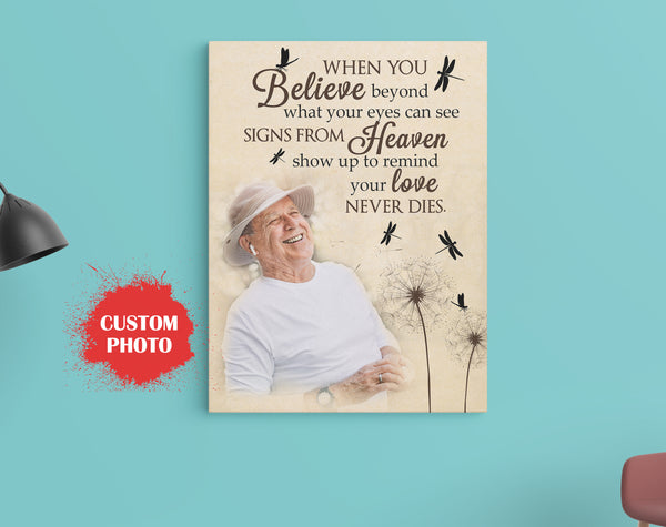 Personalized Memorial Canvas| Sign From Heaven Dragonfly Dandelion Wall Art| Memorial Gift Remembrance Gift for Loss of Loved One Family Loss Gift| In Loving Memory| JC537 Myfihu