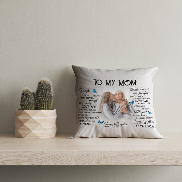 Personalized Mom Pillow - To My Mom Mother's Day Butterfly Gift, Best Mom Ever Birthday Christmas| NPL16