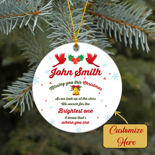 Personalized Memorial Ornament - Missing You This Christmas, Christmas in Heaven Remembrance Home Decor, Memorial Gift for Loss of A Loved One| NOM113