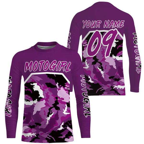 Motogirl purple camo custom motocross jersey UPF30+ girls women dirt bike Powersports long sleeves NMS1038