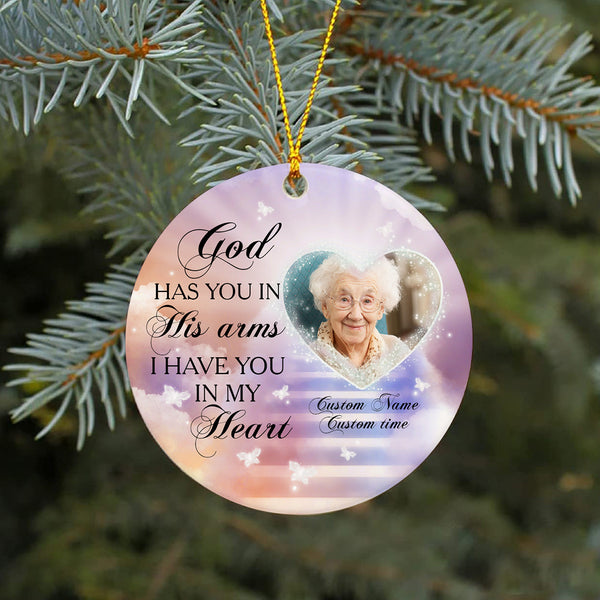 Personalized Memorial Ornament - God Has You in His Arms, Christmas in Heaven Remembrance Decor, Memorial Gift for Loss of A Loved One| NOM102
