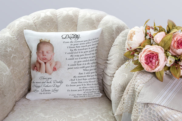 New Dad Personalized Pillow (Insert Included) Happy First Father's Day Gift Custom Photo 1-side Print| NPL156