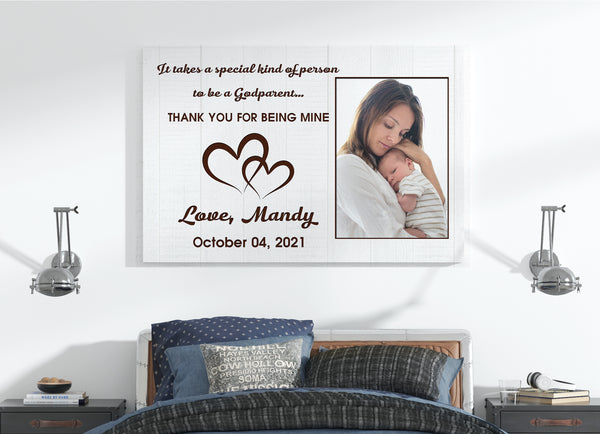 Personalized Godparents Gift| Photo Canvas Custom Gift for Godfather Godmother| Baptism Gift Christening Gift for Godmother Godfather| JC730