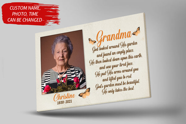Grandma Remembrance - Personalized Memorial Canvas| Angel Grandma in Heaven, Memorial Gift for Loss of Grandmother, In Memory Sympathy Canvas, Bereavement Gift| N2338