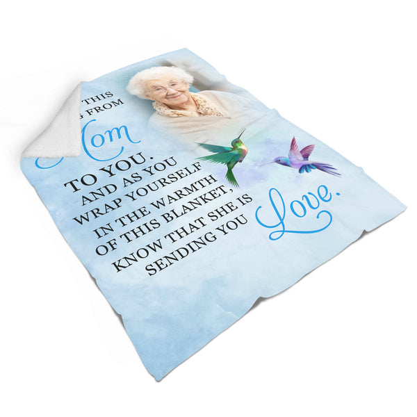 Mom Memorial Blanket Hummingbird, Personalized Memorial Gift for Loss of Mother Sympathy Blanket N2760