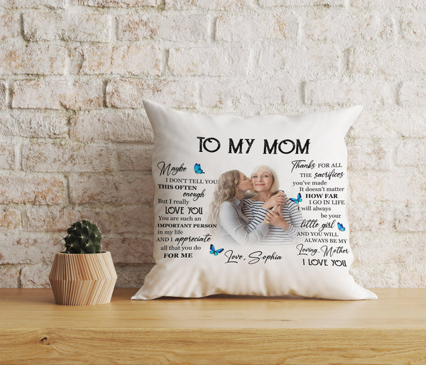 Personalized Mom Pillow - To My Mom Mother's Day Butterfly Gift, Best Mom Ever Birthday Christmas| NPL16