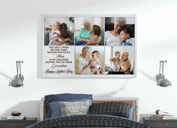 Happy Mother's Day Grandma Canvas - Personalized Photo Collage Gift for Grandmother, Nana & Grandkids Photo Wall Art| N2518