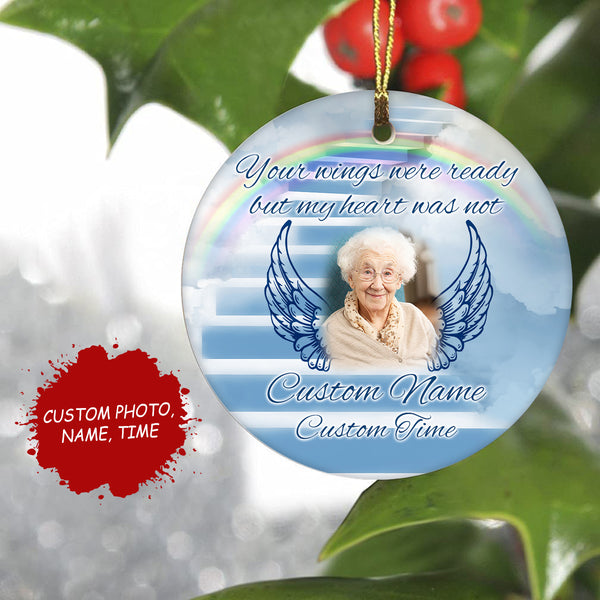 Memorial ornament - your wings were ready, Christmas in heaven, remembrance ornament home decor| ONT27