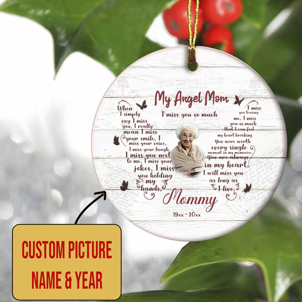 Mom Memorial Ornament - My Angel Mom, Christmas in Heaven, Mom Remembrance Home Decor, Memorial Gift for Loss of Mother in Memory| NOM169