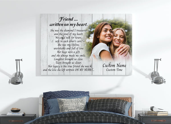 Personalized Sympathy Gift for loss of friend - sympathy canvas Friend Written on My Heart VTQ102