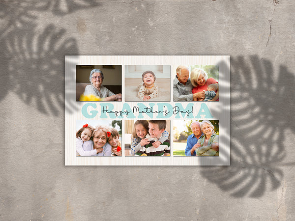 Grandma Happy Mothers Day Personalized Canvas Photo Collage, Mothers's Day Gift for Grandmother from Children, Birthday Christmas Keepsake| N2523