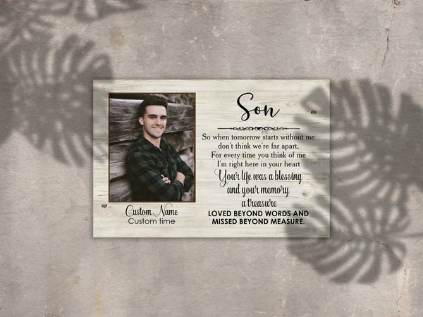 Son Remembrance Canvas | Missed Beyond Measure - In Loving Memory of Beloved Son Memorial Canvas Sympathy Gift for Loss of Son in Heaven Memorial Wall Art | T1130